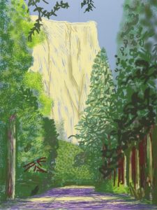 David Hockney Yosemite II, October 16th 2011 (2011) iPad drawing printed on four sheets of paper, mounted on four sheets of Dibond, edition of 12, courtesy Annely Juda Fine Art