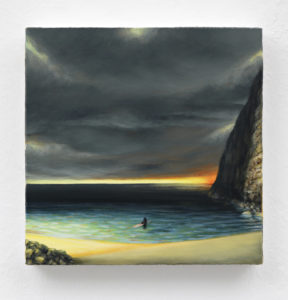 Dan Attoe Surfer In Still Water, 2013 Painting - Oil on canvas over MDF , courtesy Peres Projects